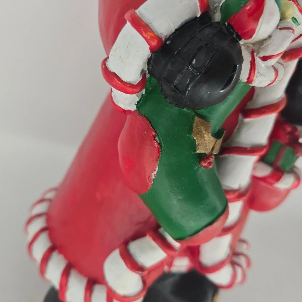 Vintage Santa Figurine Hand Painted Resin Candy Cane Heart Christmas Decor